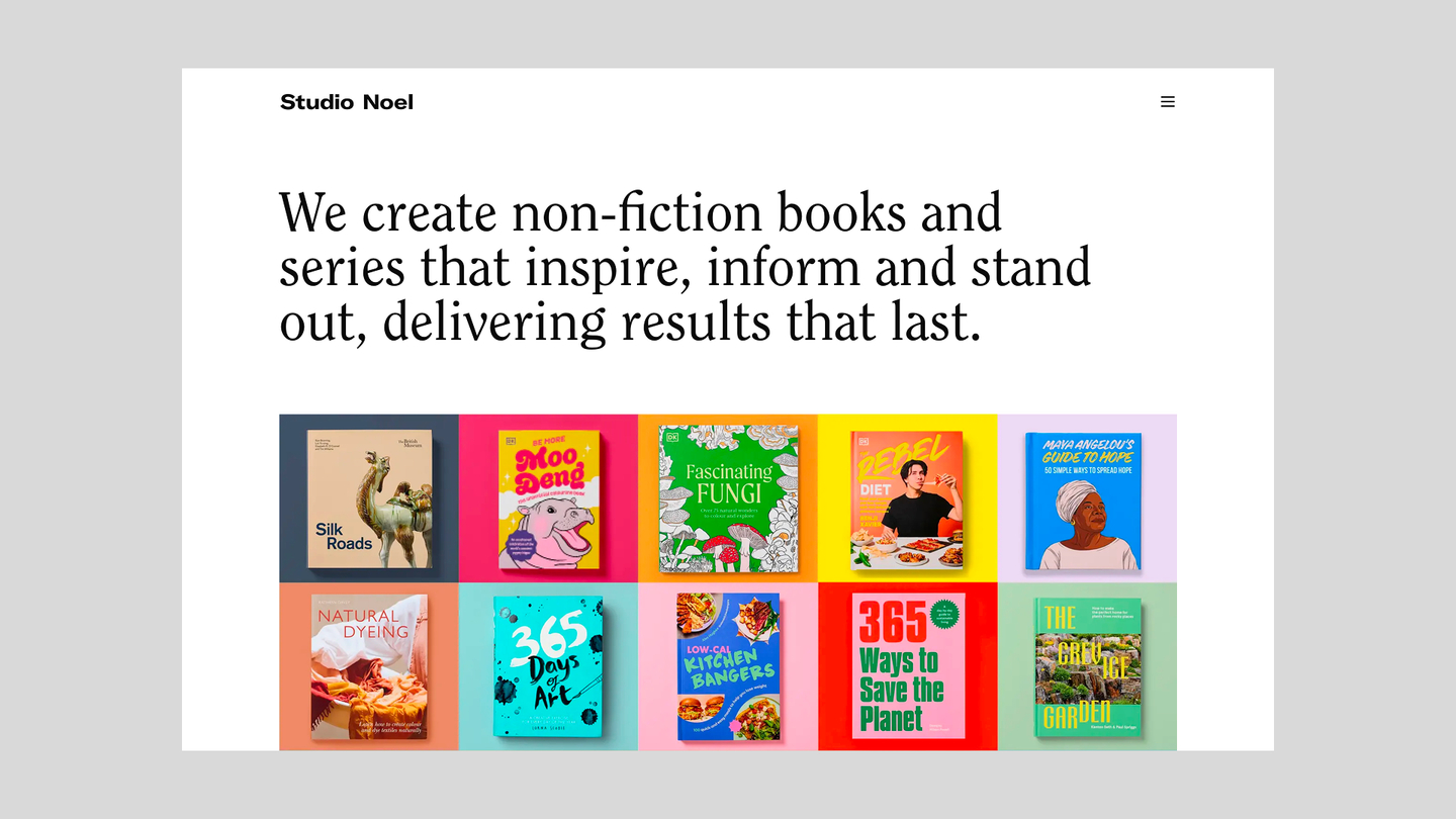 screenshot of the homepage, title reads 'we create non-fiction books and series that inspire, inform and stand out, delivering results that last. With cover photos of books.